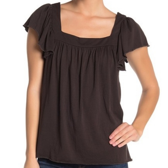 Chaser Short Flutter Sleeve Top Union Black - Picture 1 of 2